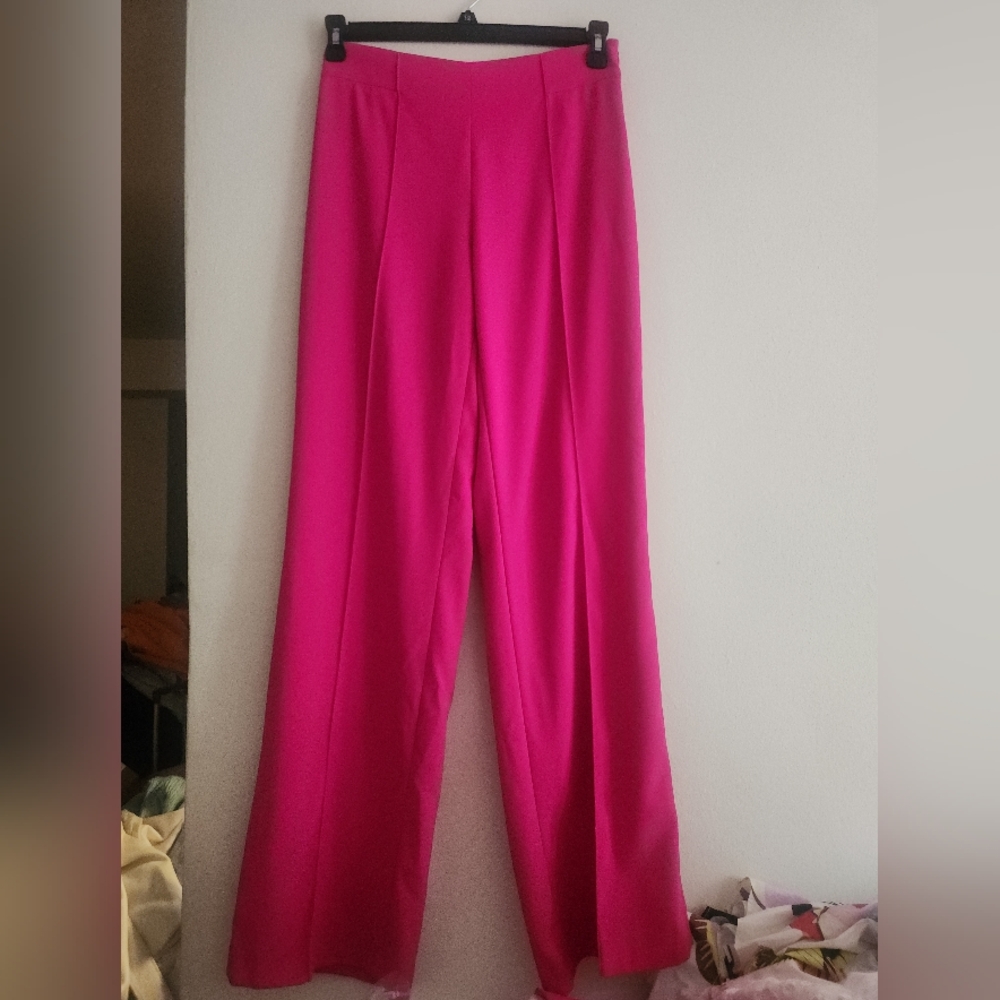 ZARA Zw co-ord set Tuxedo Collar Blazer Belted + Pants neon Fuschia Sz M BNWT - Picture 14 of 15